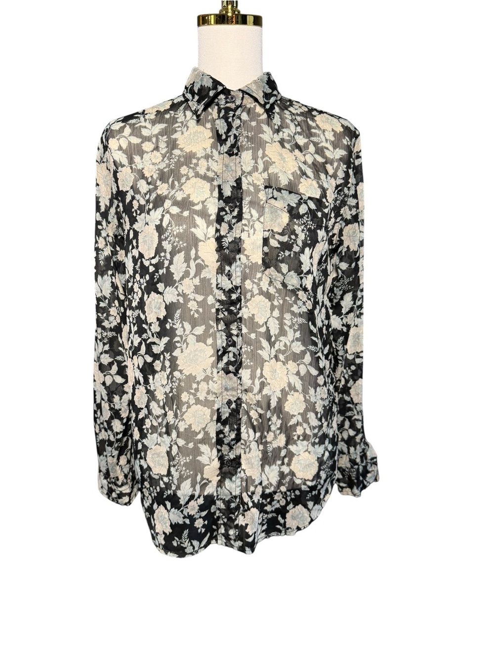 Denim Supply Ralph Lauren RL Boyfriend Floral Sheer Blouse M Black Floral